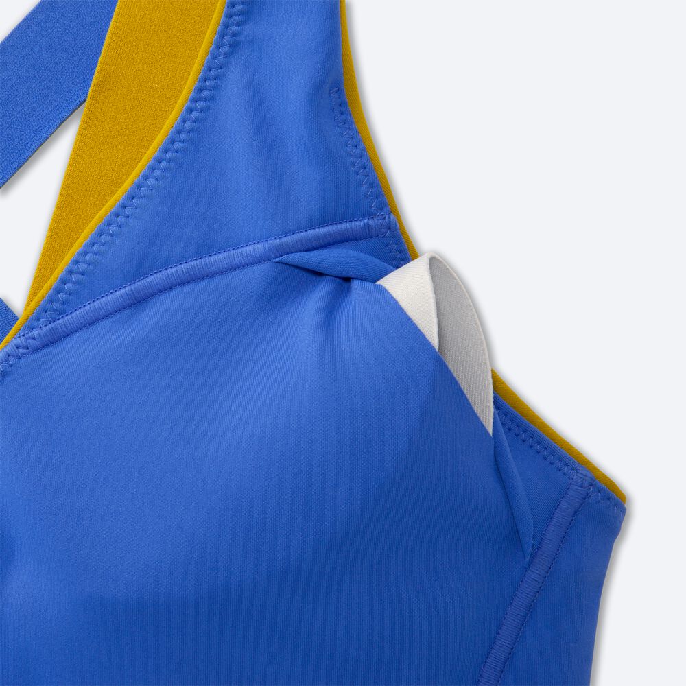 Sujetadores Deportivos Brooks Drive Plunge Run Bra Mujer Doradas/Azules | Ecuador-70618