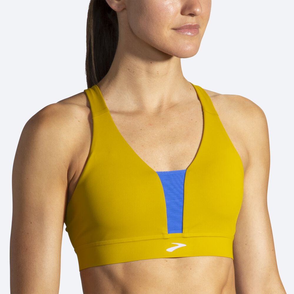 Sujetadores Deportivos Brooks Drive Plunge Run Bra Mujer Doradas/Azules | Ecuador-70618