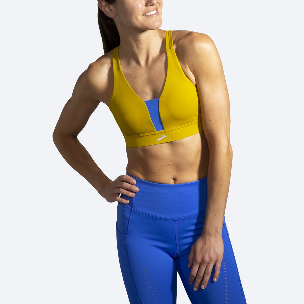 Sujetadores Deportivos Brooks Drive Plunge Run Bra Mujer Doradas/Azules | Ecuador-70618