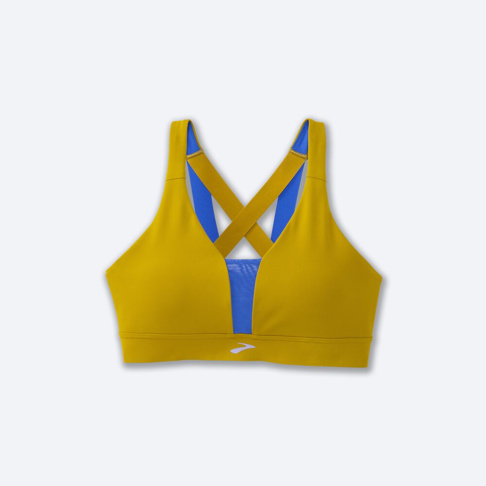 Sujetadores Deportivos Brooks Drive Plunge Run Bra Mujer Doradas/Azules | Ecuador-70618