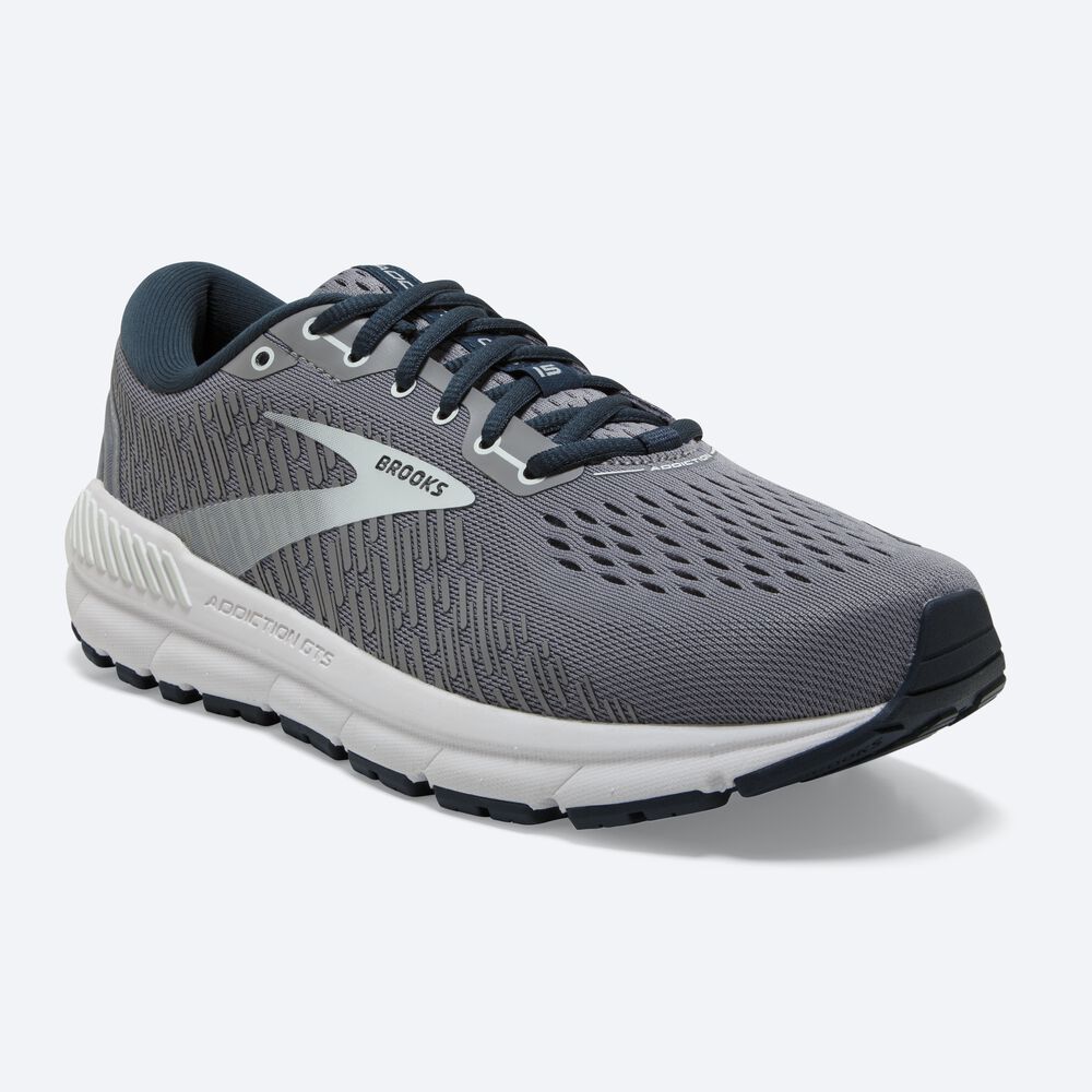 Zapatillas Running Brooks Addiction GTS 15 Mujer Gris/Azul Marino/Turquesa Claro | Ecuador-84532