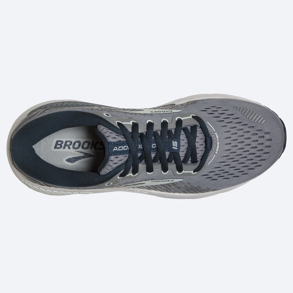 Zapatillas Running Brooks Addiction GTS 15 Mujer Gris/Azul Marino/Turquesa Claro | Ecuador-84532