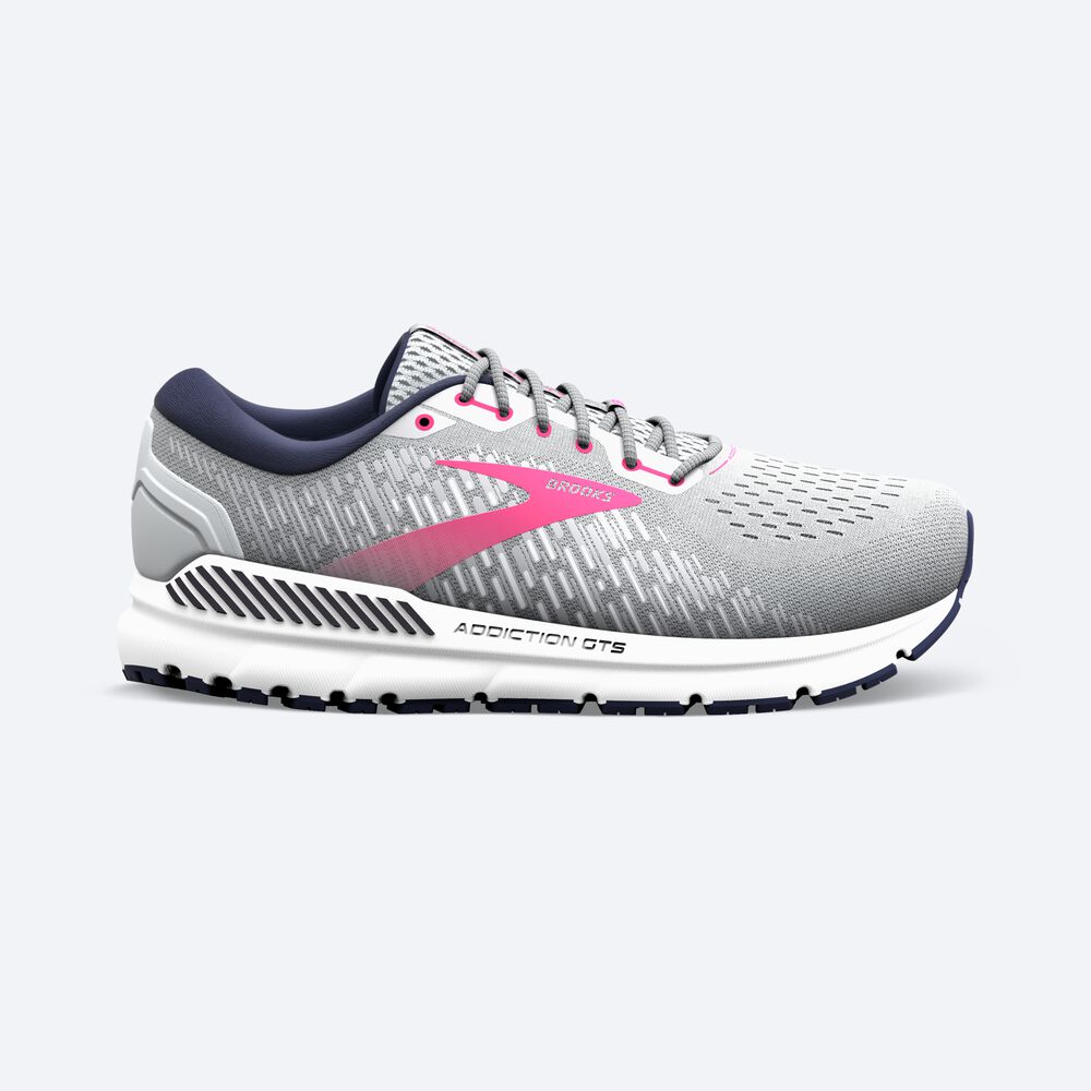 Zapatillas Running Brooks Addiction GTS 15 Mujer Gris/Azul Marino/Rosas | Ecuador-92704