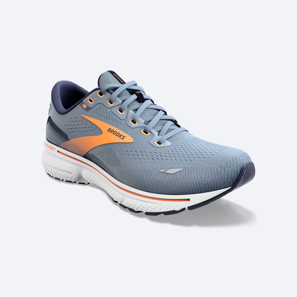 Zapatillas Running Brooks Ghost 15 Hombre Gris/Azul Marino/Naranjas | Ecuador-96254