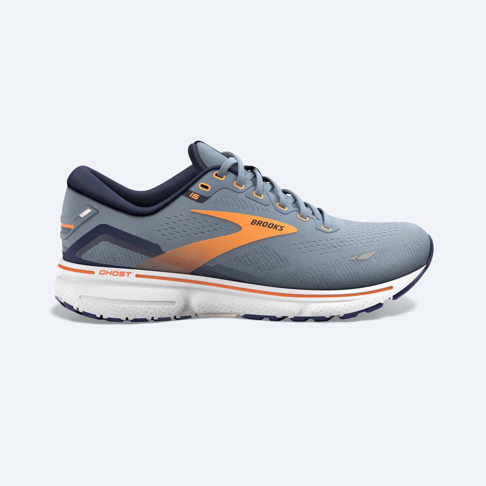 Zapatillas Running Brooks Ghost 15 Hombre Gris/Azul Marino/Naranjas | Ecuador-96254