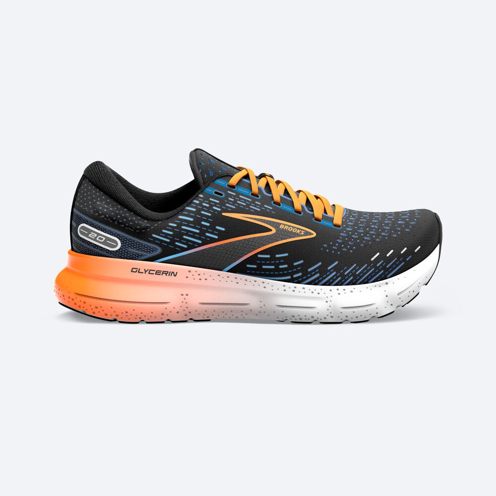 Zapatillas Running Brooks Glycerin 20 Hombre Negras/Azules/Naranjas | Ecuador-91408