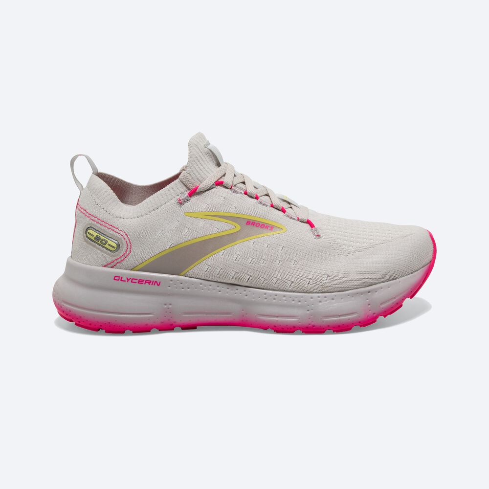 Zapatillas Running Brooks Glycerin StealthFit 20 Mujer Gris/Amarillo/Rosas | Ecuador-30427