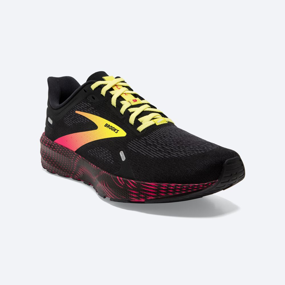 Zapatillas Running Brooks Launch 9 Hombre Negras/Rosas/Amarillo | Ecuador-31067