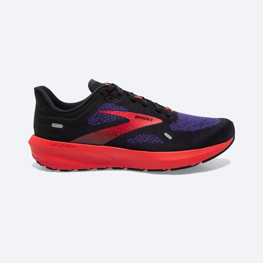 Zapatillas Running Brooks Launch 9 Hombre Negras/Azules Oscuro/Rojas | Ecuador-72480