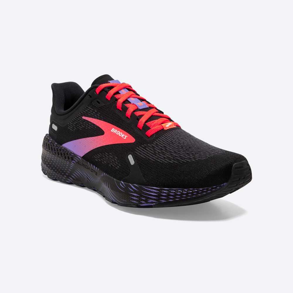 Zapatillas Running Brooks Launch GTS 9 Mujer Negras/Coral/Moradas | Ecuador-37852