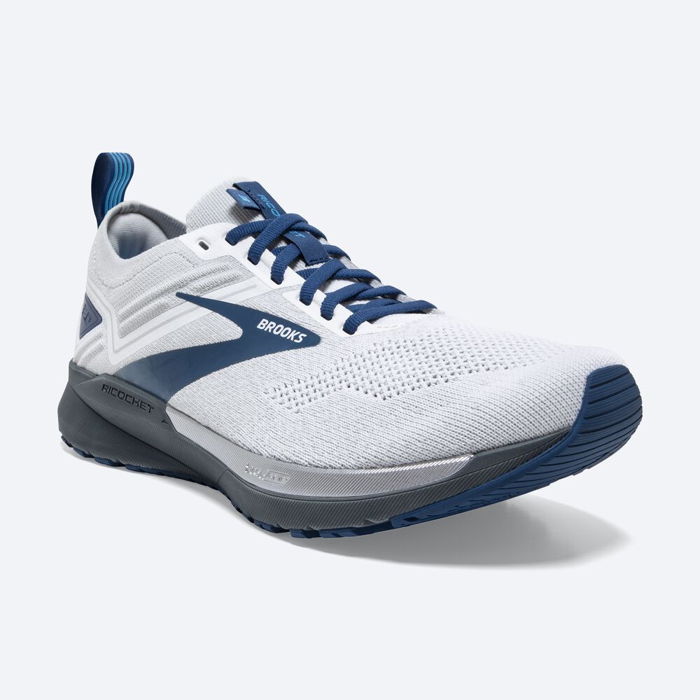 Zapatillas Running Brooks Ricochet 3 Hombre Blancas/Gris/Azules | Ecuador-59402